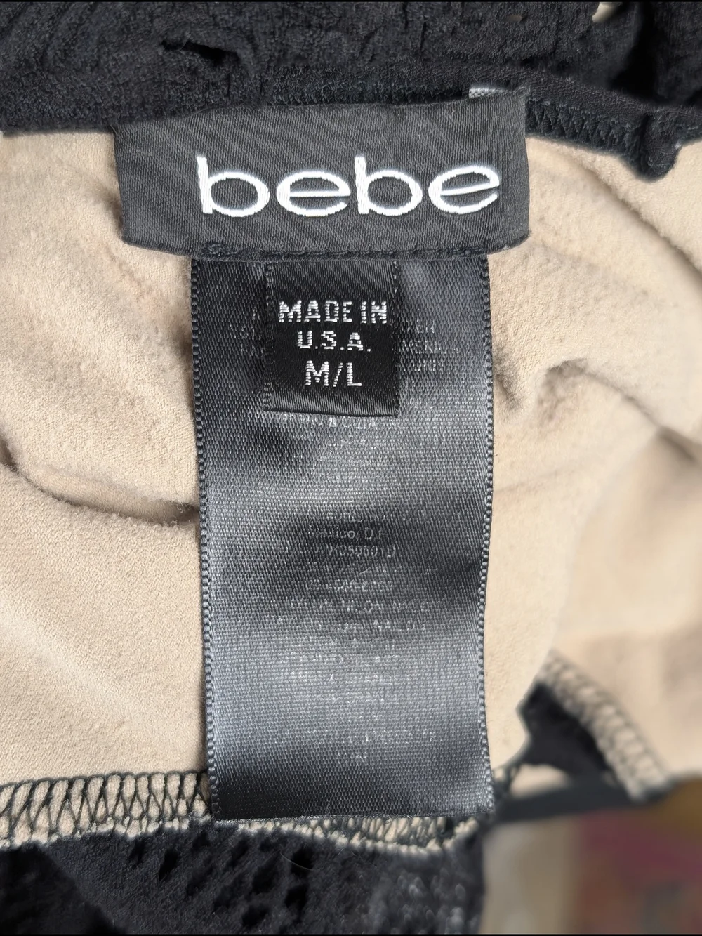 Vintage Y2K bebe Made USA Black Lace Nude Lined Bodycon Bombshell Dress M/L - Picture 9 of 9